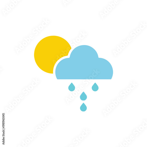 Weather forecast shows sun and rain cloud with drops falling down outside