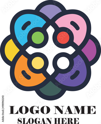 Abstract company logo vector design with smiley symbol and geometric shapes