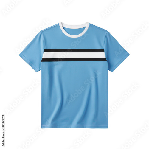 Light blue t-shirt with horizontal stripes isolated on a transparent background