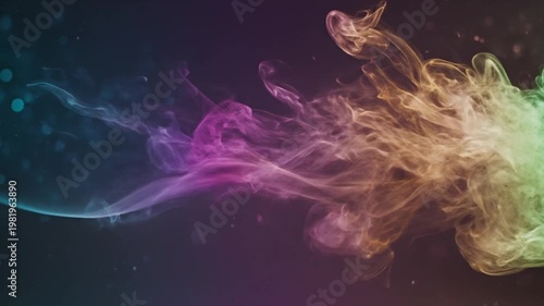Abstract colorful smoke plume with dynamic movement against a dark background