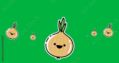 Digitally generated image of multiple onion icons against black background