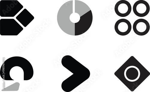 Set of various interface icons featuring geometric shapes arrows and circular segments for modern navigation systems