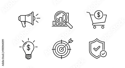 Business and finance icons marketing analysis shopping idea goal and security