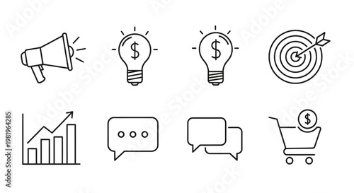 Business and marketing icons megaphone light bulb target shopping cart