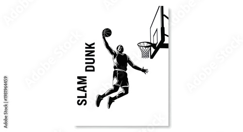 Basketball Player Dunking Slam Dunk Action Silhouette Graphic