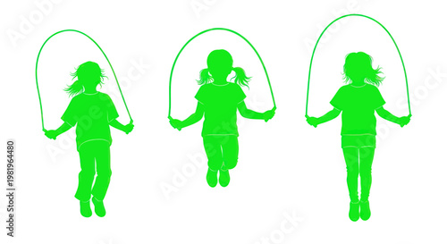 Children Jumping Rope Silhouette, Healthy Activity, Outdoor Fun