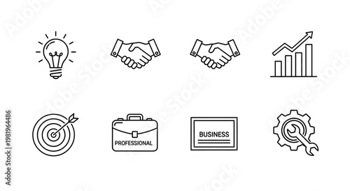 Business icons representing ideas collaboration growth targets and solutions