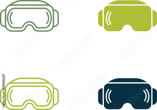 Set of virtual reality headset icons representing modern interactive technology for gaming and immersive multimedia experiences