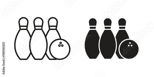 Bowling icon editable vector pack. Black flat and line symbols