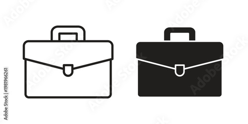Briefcase icon editable vector pack. Black flat and line symbols