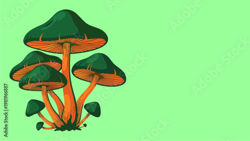 Stylized Vector Mushroom Illustration on Green Background
