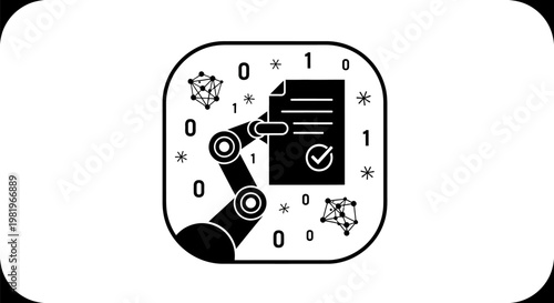 Robot arm checking document icon.