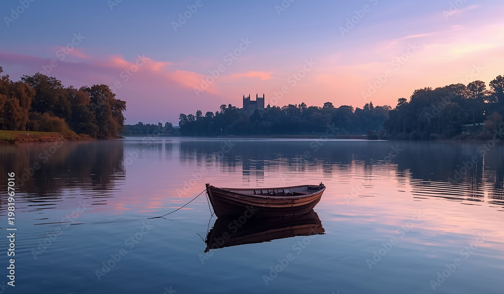 Obraz premium boat on the lake with afternoon atmosphere