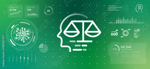 artificial intelligence ethics and legal logic concept with justice scales inside human head representing fair decision making cognitive law technology regulation and moral philosophical thinking in