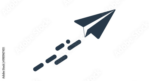 Dark blue paper airplane icon with motion trail, symbolizing travel, creativity, and speed.