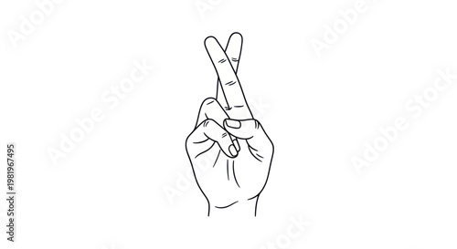 Fingers Crossed Gesture Hand Line Drawing Icon, Symbol of Luck and Hope