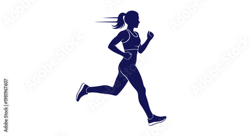 Silhouette of a Woman Running Marathon, Fitness, Sport, Healthy Lifestyle