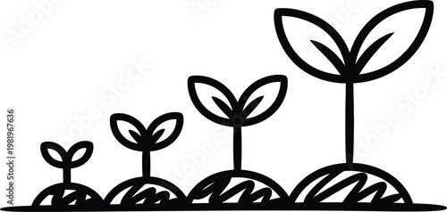 Small green sprouts growing from fertile soil represent the stages of development and natural life cycle