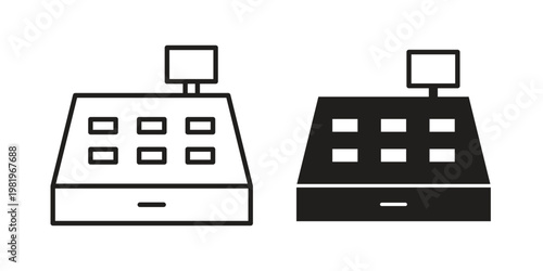 Cash register icon editable vector pack. Black flat and line symbols