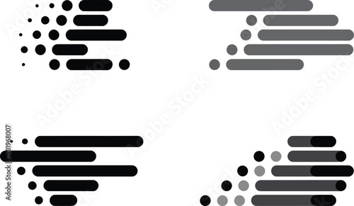 Speed motion lines and geometric dot patterns representing rapid movement in horizontal flow and dynamic progression