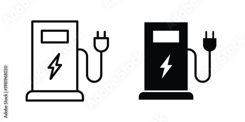 Charging station icon editable vector pack. Black flat and line symbols