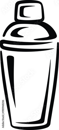 Stainless steel cocktail shaker used for mixing alcoholic drinks and beverages in a professional bar setting