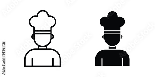 Chef icon editable vector pack. Black flat and line symbols
