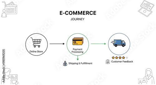 E-commerce journey, payment process, online shopping, customer feedback, business workflow