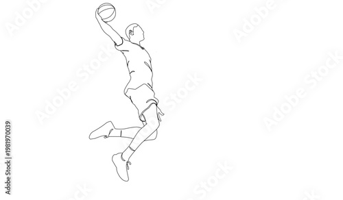 Basketball player jumping for a dunk art line