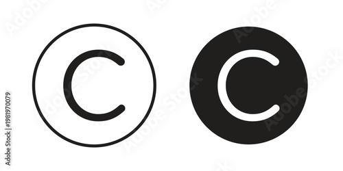 Copyright icon editable vector pack. Black flat and line symbols