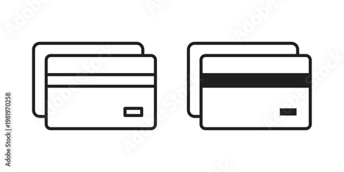 Credit card icon editable vector pack. Black flat and line symbols