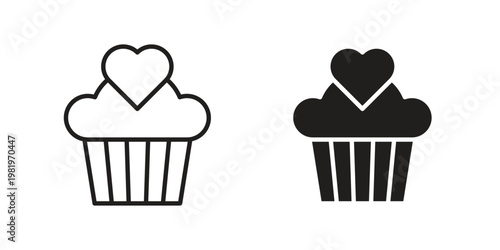 Cupcake icon editable vector pack. Black flat and line symbols