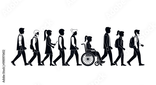 Diverse group of people walking together.