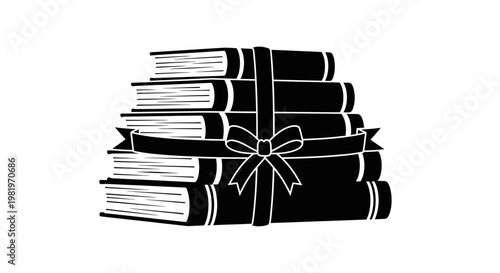 Stack of books with ribbon tied.