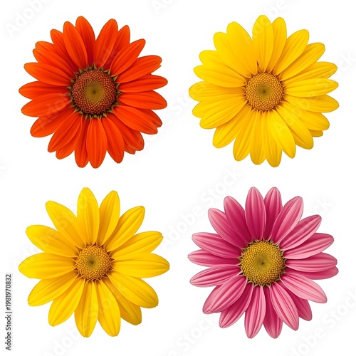 A vibrant collection of colorful flowers against a clean white background