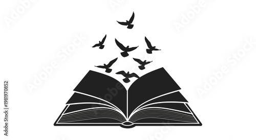 Open Book with Flying Birds Emerging.