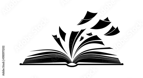Book Pages Flying Out Open.