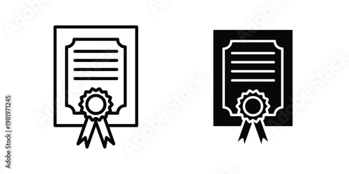Diploma icon editable vector pack. Black flat and line symbols