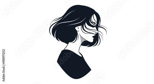 Minimalist Silhouette of a Woman with Wavy Hair in Profile