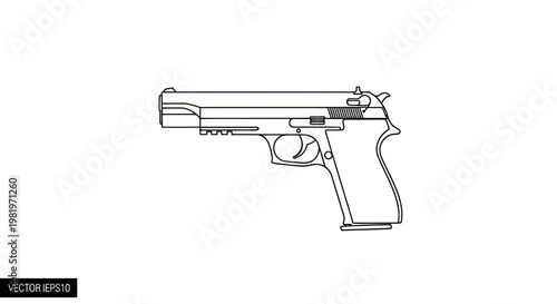 Pistol Outline Vector Graphic, Firearm Illustration