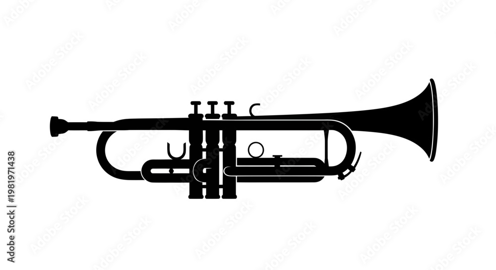 Naklejka premium Black Silhouette of a Trumpet on White Background