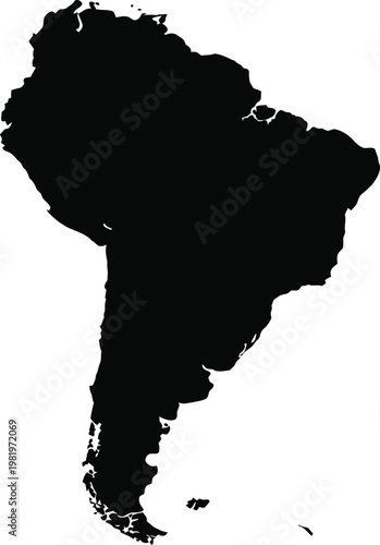 South American Silhouette, A bold, minimalist silhouette of the South American continent, presenting a stark and iconic representation of its geographical form.
