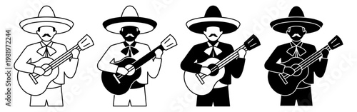 Mariachi band musician icon collection for Cinco de Mayo celebration traditional music themes