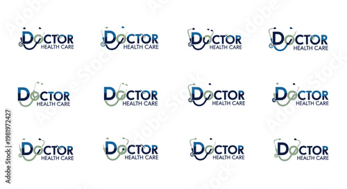 Medical doctor healthcare logo variations on white backgrounds