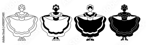 Traditional Mexican folklore dress icon set for Cinco de Mayo celebration cultural costume themes