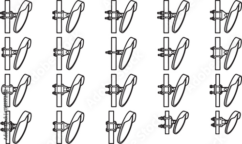 Architectural design showcasing a collection of door handles arranged in a repeating pattern. The handles are sleek and modern.