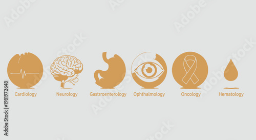 Medical icons cardiology neurology gastroenterology oncology hematology