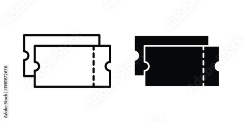 Event ticket icon editable vector pack. Black flat and line symbols