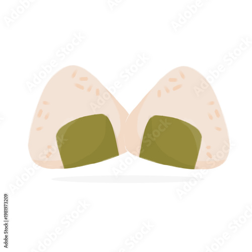 Two cute Japanese onigiri rice balls vector illustration in flat design style isolated on white background"