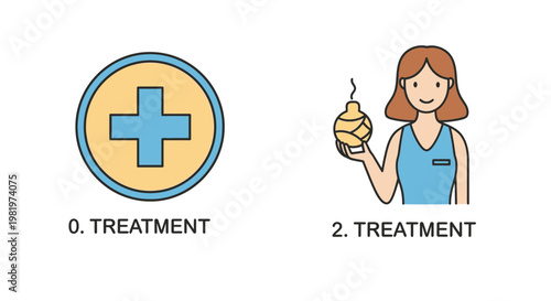 Medical treatment illustration symbol and woman with herbal remedy